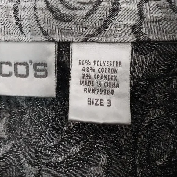 NWOT! CHICO'S! GRAY & SILVER ROSETTE PATTERN TAPESTRY STYLE JACKET, TOP! SZ 14 - Picture 8 of 10